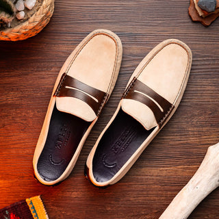 Zelli Italia Monza Men's Shoes Bone & Chestnut Calf-Skin Suede Driver (ZEL1045)-AmbrogioShoes