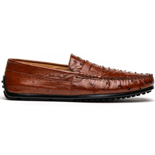 Zelli Italia Monza Men's Shoes Brandy Ostrich Skin Driver (ZEL1047)-AmbrogioShoes