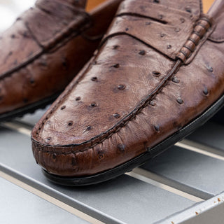 Zelli Italia Monza Men's Shoes Brown Ostrich Skin Driver (ZEL1047)-AmbrogioShoes
