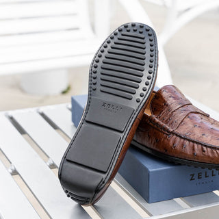 Zelli Italia Monza Men's Shoes Brown Ostrich Skin Driver (ZEL1047)-AmbrogioShoes