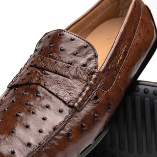 Zelli Italia Monza Men's Shoes Brown Ostrich Skin Driver (ZEL1047)-AmbrogioShoes