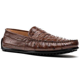 Zelli Italia Monza Men's Shoes Brown Ostrich Skin Driver (ZEL1047)-AmbrogioShoes