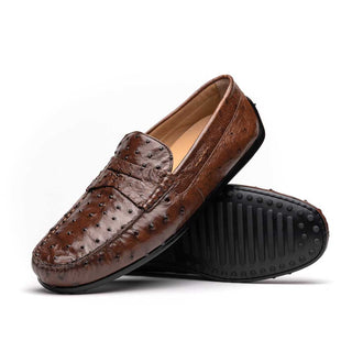 Zelli Italia Monza Men's Shoes Brown Ostrich Skin Driver (ZEL1047)-AmbrogioShoes