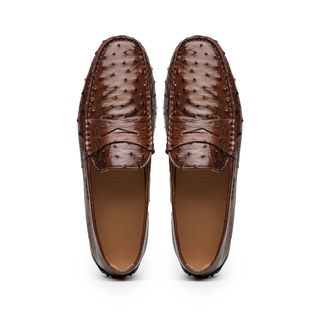 Zelli Italia Monza Men's Shoes Brown Ostrich Skin Driver (ZEL1047)-AmbrogioShoes