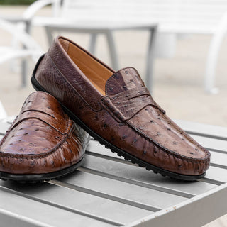 Zelli Italia Monza Men's Shoes Brown Ostrich Skin Driver (ZEL1047)-AmbrogioShoes