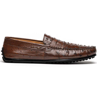 Zelli Italia Monza Men's Shoes Brown Ostrich Skin Driver (ZEL1047)-AmbrogioShoes