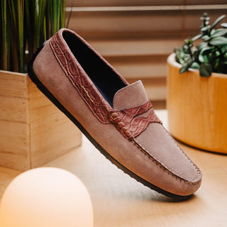 Zelli Italia Monza Men's Shoes Candy Calf-Skin Suede & Crocodile Skin Driver (ZEL1044)-AmbrogioShoes