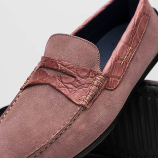 Zelli Italia Monza Men's Shoes Candy Calf-Skin Suede & Crocodile Skin Driver (ZEL1044)-AmbrogioShoes