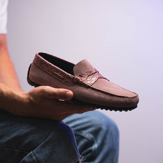 Zelli Italia Monza Men's Shoes Candy Calf-Skin Suede & Crocodile Skin Driver (ZEL1044)-AmbrogioShoes