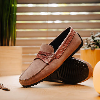 Zelli Italia Monza Men's Shoes Candy Calf-Skin Suede & Crocodile Skin Driver (ZEL1044)-AmbrogioShoes