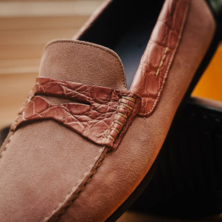 Zelli Italia Monza Men's Shoes Candy Calf-Skin Suede & Crocodile Skin Driver (ZEL1044)-AmbrogioShoes