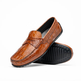 Zelli Italia Monza Men's Shoes Cognac Crocodile Skin Driver (ZEL1043)-AmbrogioShoes