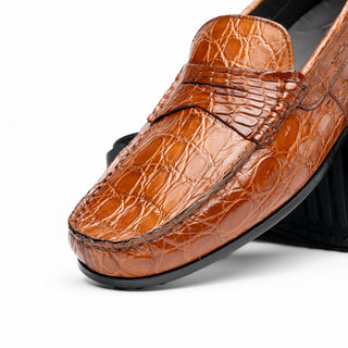 Zelli Italia Monza Men's Shoes Cognac Crocodile Skin Driver (ZEL1043)-AmbrogioShoes