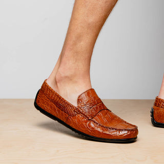 Zelli Italia Monza Men's Shoes Cognac Crocodile Skin Driver (ZEL1043)-AmbrogioShoes