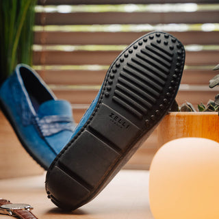 Zelli Italia Monza Men's Shoes Denim Calf-Skin Suede & Crocodile Skin Driver (ZEL1044)-AmbrogioShoes