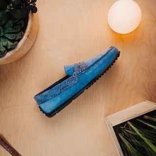 Zelli Italia Monza Men's Shoes Denim Calf-Skin Suede & Crocodile Skin Driver (ZEL1044)-AmbrogioShoes
