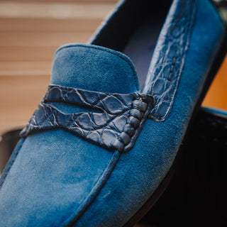 Zelli Italia Monza Men's Shoes Denim Calf-Skin Suede & Crocodile Skin Driver (ZEL1044)-AmbrogioShoes