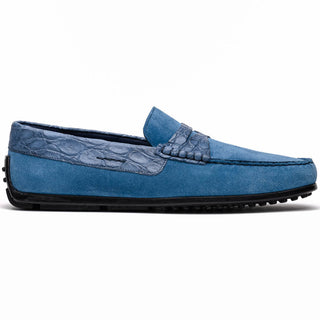 Zelli Italia Monza Men's Shoes Denim Calf-Skin Suede & Crocodile Skin Driver (ZEL1044)-AmbrogioShoes