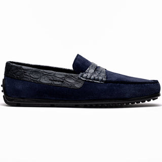 Zelli Italia Monza Men's Shoes Navy Calf-Skin Suede & Crocodile Skin Driver (ZEL1044)-AmbrogioShoes