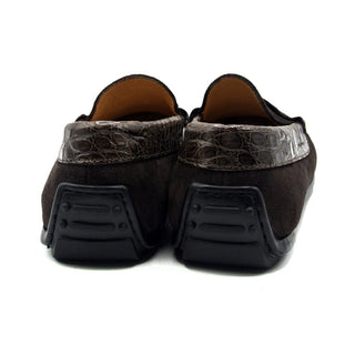 Zelli Italia Monza Men's Shoes Nicotine Calf-Skin Suede & Crocodile Skin Driver (ZEL1044)-AmbrogioShoes