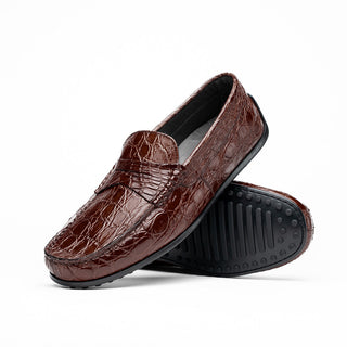 Zelli Italia Monza Men's Shoes Nicotine Crocodile Skin Driver (ZEL1043)-AmbrogioShoes