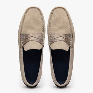 Zelli Italia Monza Men's Shoes Sand Calf-Skin Suede & Crocodile Skin Driver (ZEL1044)-AmbrogioShoes