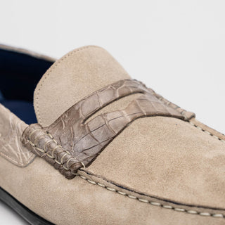 Zelli Italia Monza Men's Shoes Sand Calf-Skin Suede & Crocodile Skin Driver (ZEL1044)-AmbrogioShoes
