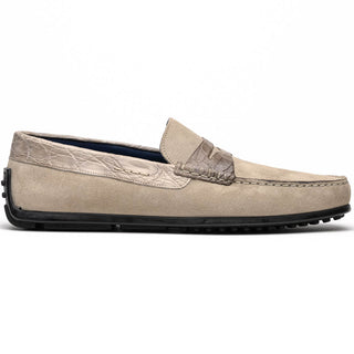 Zelli Italia Monza Men's Shoes Sand Calf-Skin Suede & Crocodile Skin Driver (ZEL1044)-AmbrogioShoes