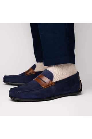 Zelli Italia Monza Navy Calf-Skin Suede Driver (ZEL1045)-AmbrogioShoes