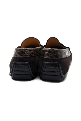 Zelli Italia Monza Nicotine Calf-Skin Suede & Crocodile Skin Driver (ZEL1044)-AmbrogioShoes