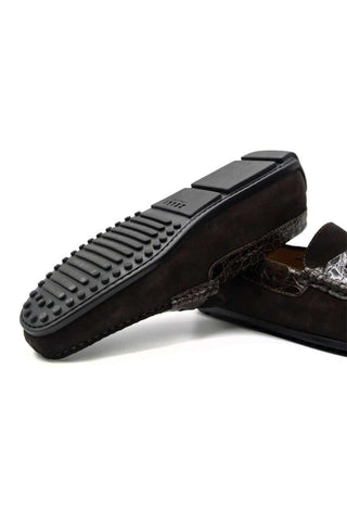 Zelli Italia Monza Nicotine Calf-Skin Suede & Crocodile Skin Driver (ZEL1044)-AmbrogioShoes