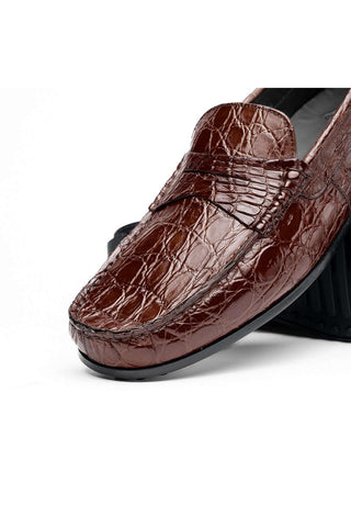 Zelli Italia Monza Nicotine Crocodile Skin Driver (ZEL1043)-AmbrogioShoes