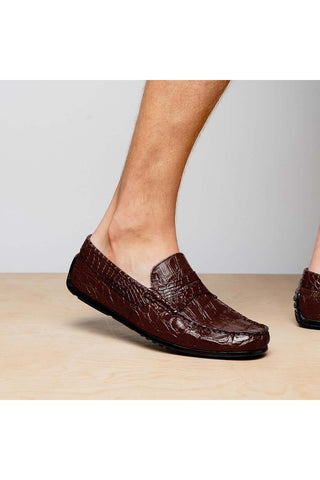 Zelli Italia Monza Nicotine Crocodile Skin Driver (ZEL1043)-AmbrogioShoes