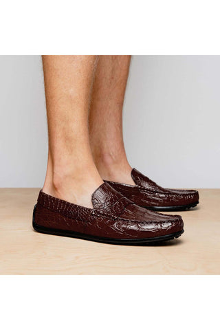 Zelli Italia Monza Nicotine Crocodile Skin Driver (ZEL1043)-AmbrogioShoes