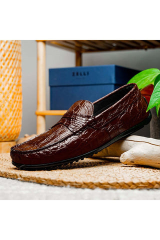 Zelli Italia Monza Nicotine Crocodile Skin Driver (ZEL1043)-AmbrogioShoes