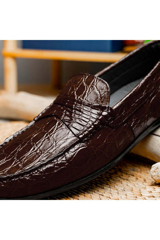 Zelli Italia Monza Nicotine Crocodile Skin Driver (ZEL1043)-AmbrogioShoes