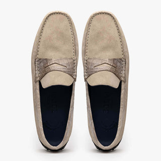 Zelli Italia Monza Sand Calf-Skin Suede & Crocodile Skin Driver (ZEL1044)-AmbrogioShoes