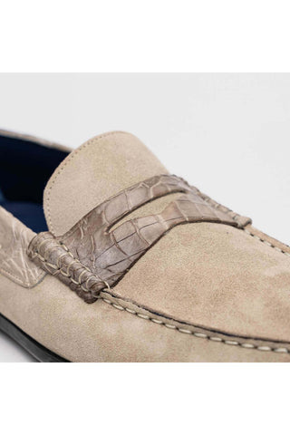 Zelli Italia Monza Sand Calf-Skin Suede & Crocodile Skin Driver (ZEL1044)-AmbrogioShoes