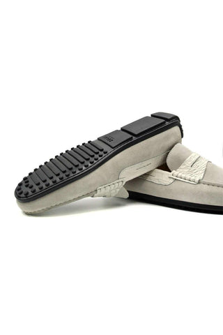 Zelli Italia Monza White Calf-Skin Suede & Crocodile Skin Driver (ZEL1044)-AmbrogioShoes