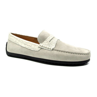 Zelli Italia Monza White Calf-Skin Suede & Crocodile Skin Driver (ZEL1044)-AmbrogioShoes