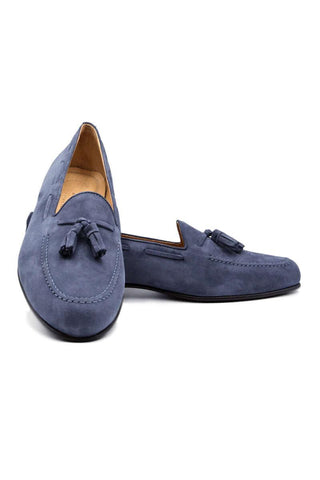 Zelli Italia Naples Blue Suede Goat-Skin Tassel Loafer (ZEL1024)-AmbrogioShoes