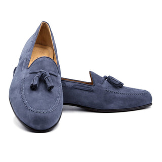 Zelli Italia Naples Men's Shoes Blue Suede Goat-Skin Tassel Loafer (ZEL1024)-AmbrogioShoes