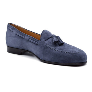 Zelli Italia Naples Men's Shoes Blue Suede Goat-Skin Tassel Loafer (ZEL1024)-AmbrogioShoes