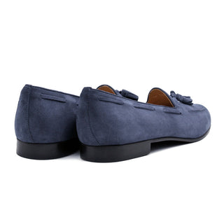 Zelli Italia Naples Men's Shoes Blue Suede Goat-Skin Tassel Loafer (ZEL1024)-AmbrogioShoes