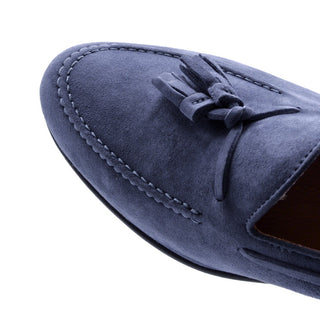 Zelli Italia Naples Men's Shoes Blue Suede Goat-Skin Tassel Loafer (ZEL1024)-AmbrogioShoes