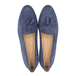 Zelli Italia Naples Men's Shoes Blue Suede Goat-Skin Tassel Loafer (ZEL1024)-AmbrogioShoes