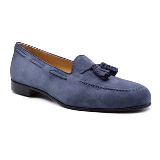 Zelli Italia Naples Men's Shoes Blue Suede Goat-Skin Tassel Loafer (ZEL1024)-AmbrogioShoes