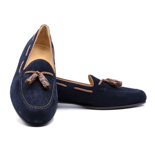 Zelli Italia Naples Men's Shoes Navy Suede Goat-Skin Tassel Loafer (ZEL1026)-AmbrogioShoes