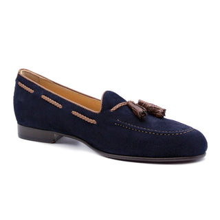 Zelli Italia Naples Men's Shoes Navy Suede Goat-Skin Tassel Loafer (ZEL1026)-AmbrogioShoes