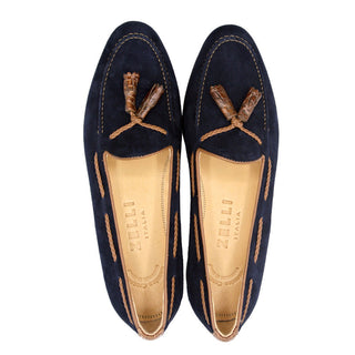 Zelli Italia Naples Men's Shoes Navy Suede Goat-Skin Tassel Loafer (ZEL1026)-AmbrogioShoes